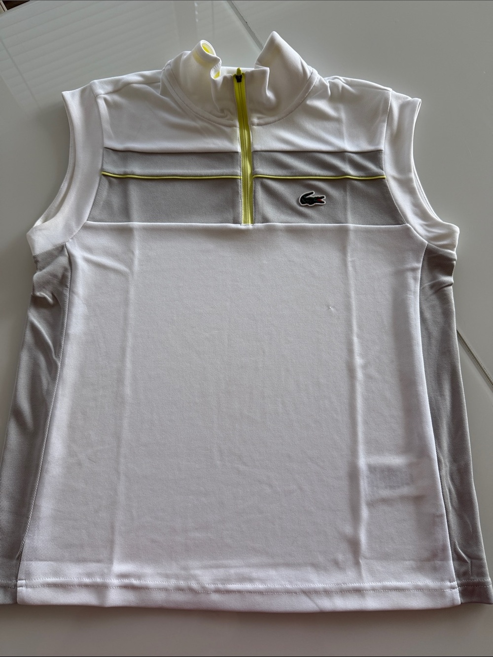 Lacoste White Sleeveless Tank with neon zip  sz  S
